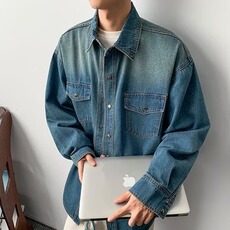 美式复古水洗渐变莱赛尔长袖牛仔衬衫男2025春季宽松翻领衬衣外套，男装衬衫，星座410-6（原星座1304-1）