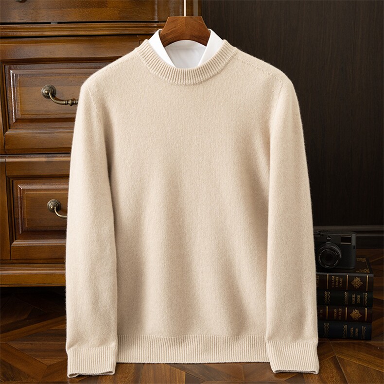 重磅加厚男士山羊绒衫圆领宽松百搭套头针织衫气质休闲套头毛衣，男装羊绒套衫，绒之心羊绒