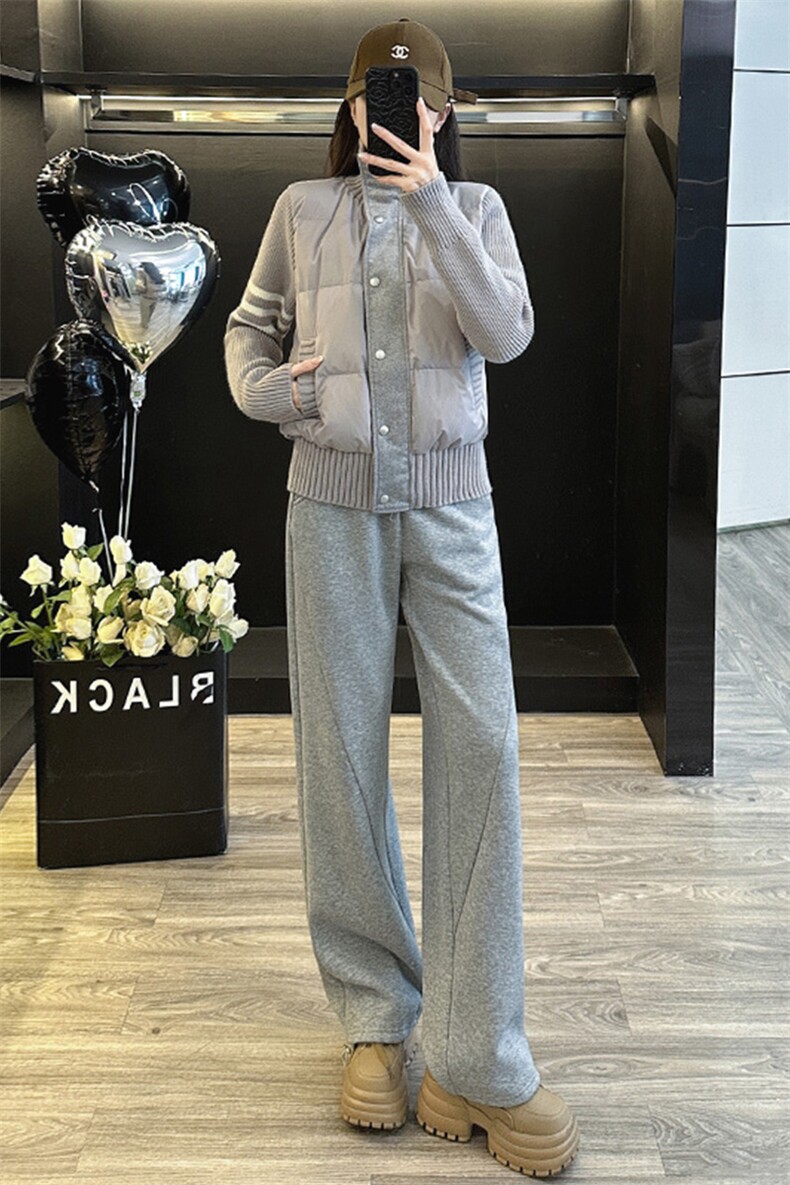 学院风女秋冬季新款短款针织拼接外套,女装棉衣/棉服,江南