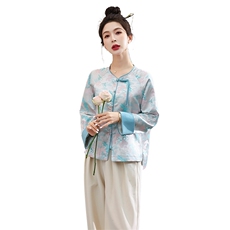 新款现货2024年春秋季新中式高级感复古上衣盘扣提花短外套，商品下架区，蓝诺裳