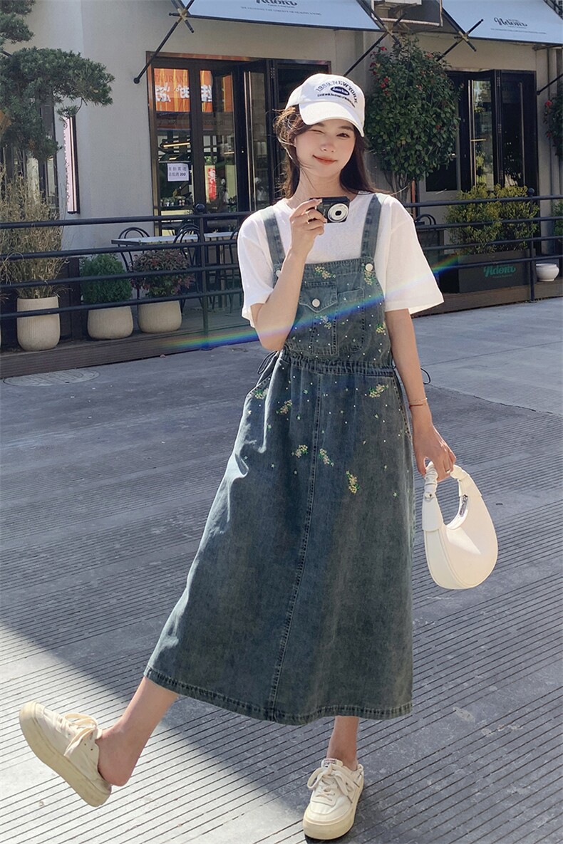 现货－夏季减龄刺绣两件套背带裙340－P140-K218,女装套装/套裙,浙宝203