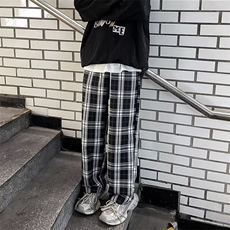 美式复古格子裤子男直筒宽松oversize垂感潮牌阔腿休闲裤QH88-p35，男装休闲裤，星座1008