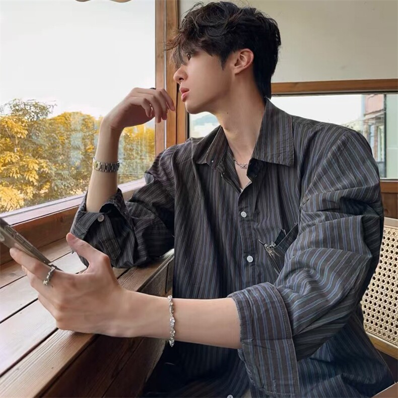 26春新款条纹长袖衬衫男式休闲宽松衬衣外套716A-CS913P50，男装衬衫，星座716A（原星座815-4）