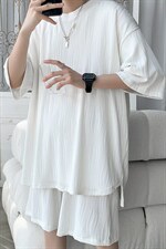 TZ65859/P65高品质波浪冰丝垂感T恤短裤套装男宽松大码两件套控98图片