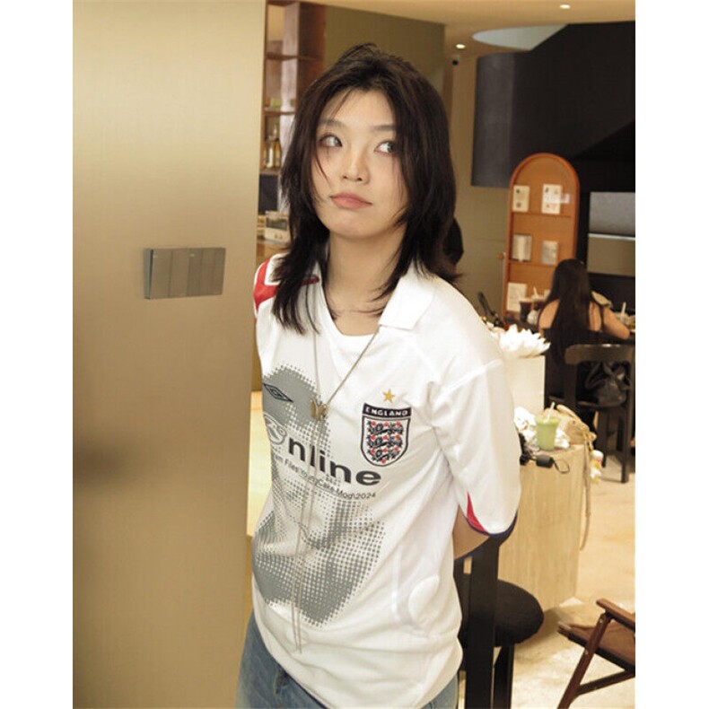 复古运动t恤男女夏季撞色拼接球衣风v领短袖设计感宽松 T56图片
