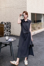 深灰色无袖衬衫连衣裙女夏季2025年新款韩系设计感绑带显瘦背心裙，女装连衣裙，2C081