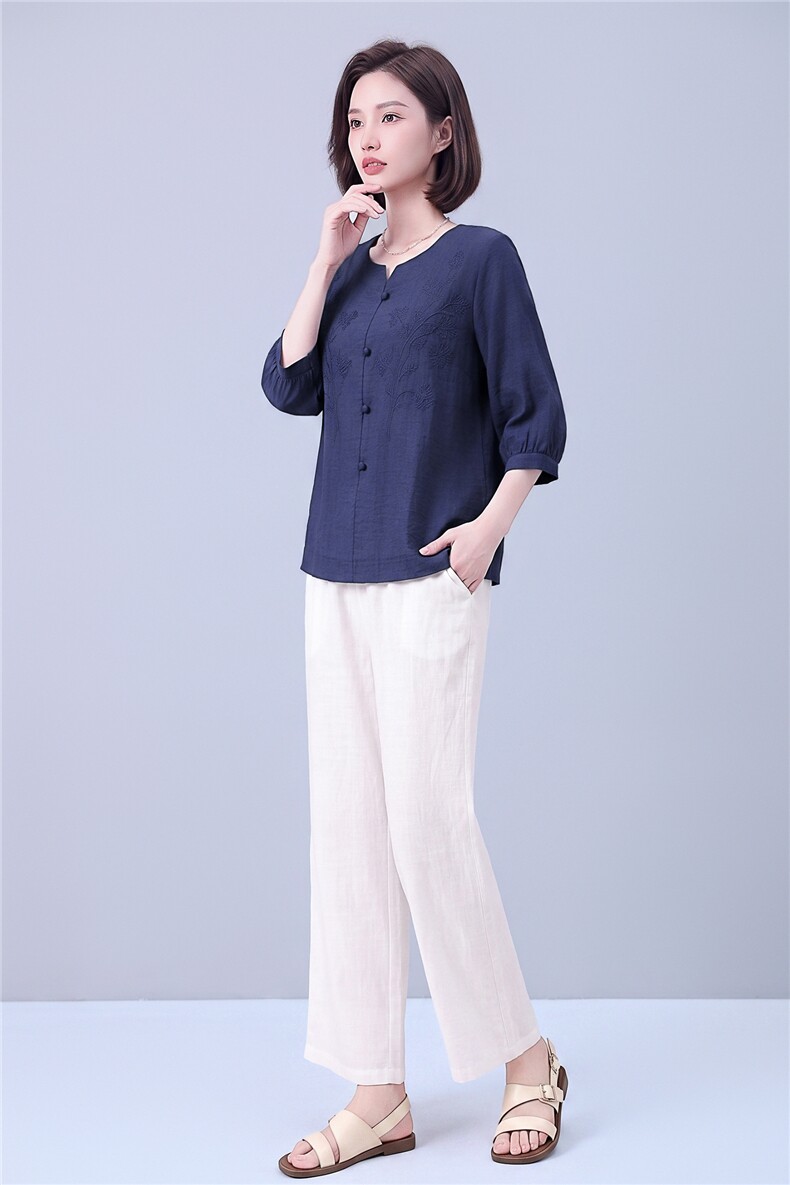 衬衫女新款春秋棉纯色提花宽松吸汗舒适上衣,女装衬衫,曼沙奕珂