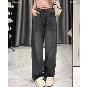 美式阔腿牛仔裤女秋冬2025新款高腰宽松垂感小个子直筒裤NK8815图片