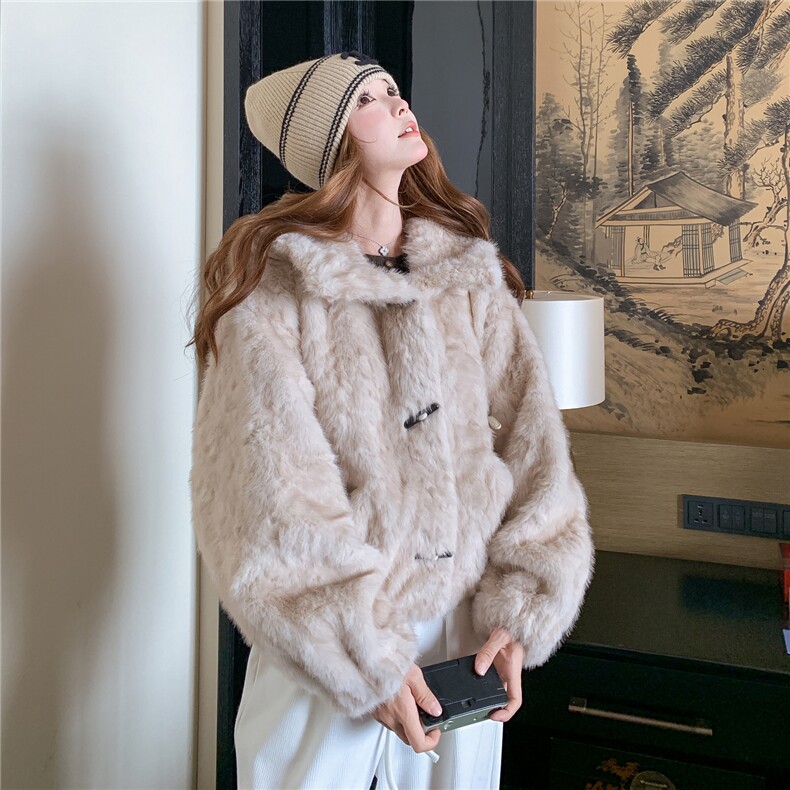 新款2025冬季新款韩系连帽皮毛一体外套D9663-P185-K278,女装皮草,2C057
