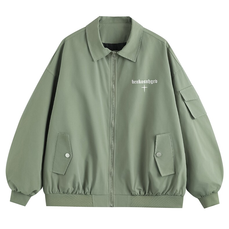 新款平铺翻领棒球服侧边袖带口袋字母印花夹克A268-TPF6031特批65,男装夹克,电商A247-1