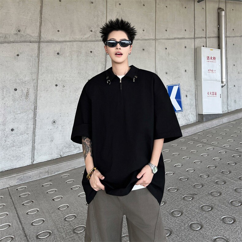 设计感半拉链金属扣POLO衫短袖T恤男2025宽松潮牌上衣WB465-P43，男装Polo衫，星座412-2