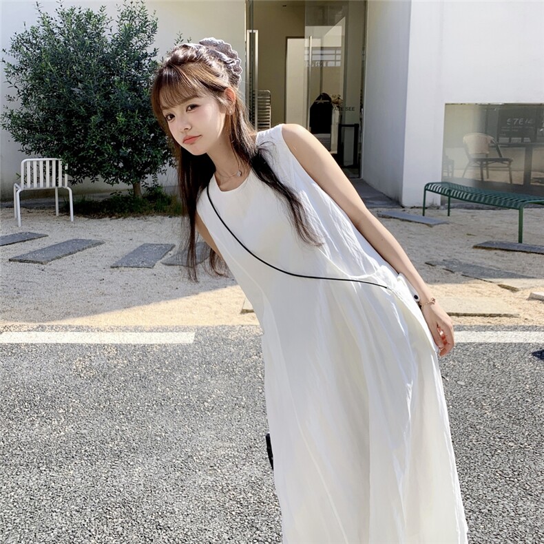气质白色无袖背心连衣裙女夏2025新款超好看独特漂亮法式洋气长裙,女装连衣裙,2C129
