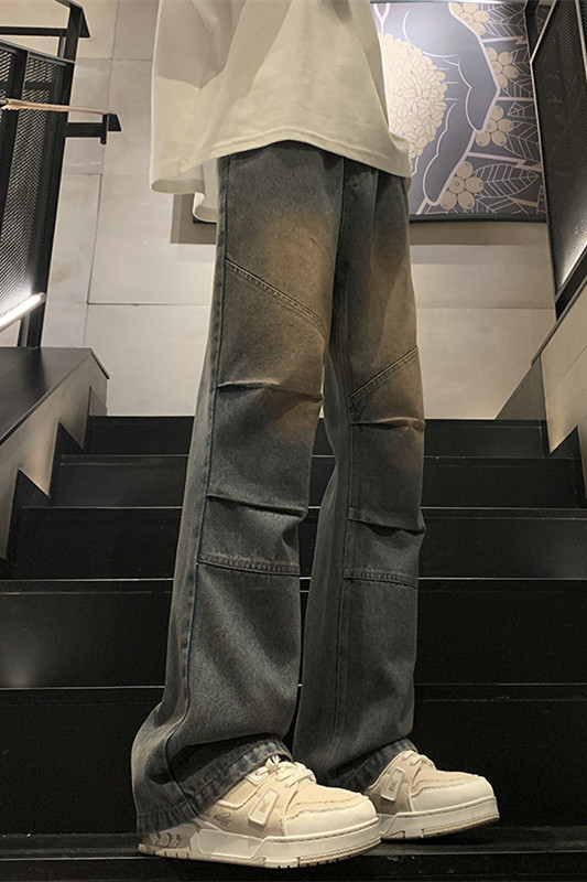 新款拼接打褶微喇高街牛仔裤XZ604-KN21-P50控78,男装牛仔裤,星座604