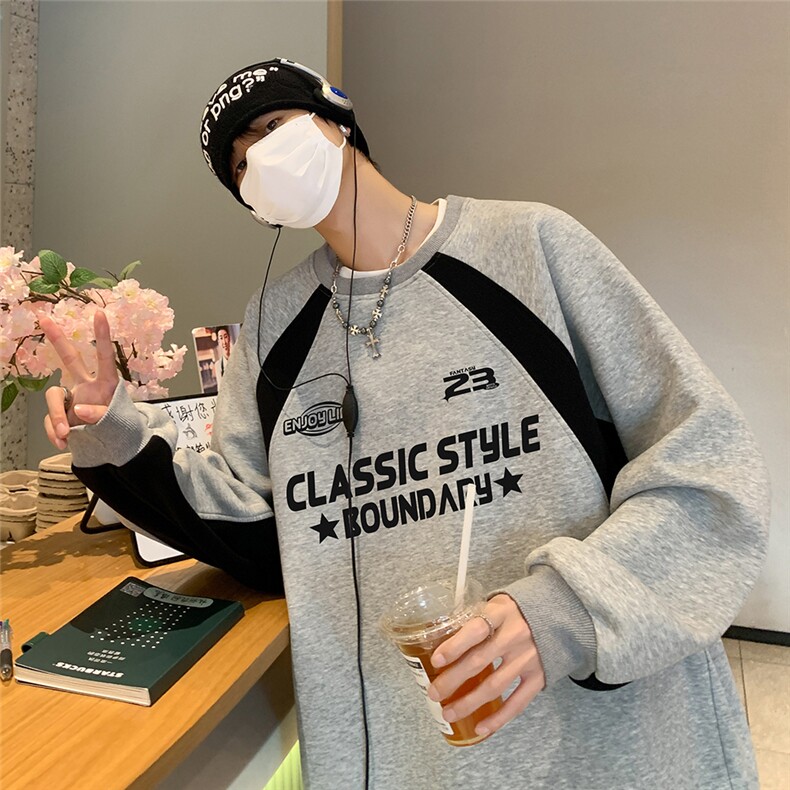 港风23新款秋季美式百搭宽松字母印花套头卫衣B6801P60控78,男装卫衣,电商A268A
