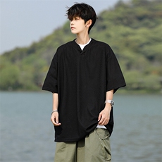 8XL-M短袖t恤男款夏季薄款垂感小V领七分袖加肥加大码DT005特P20，男装T恤，电商B312