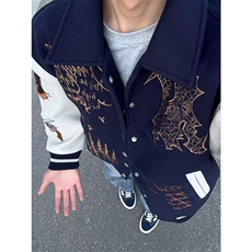 网图有货重工刺绣呢料夹克男美式飞行员棒球服外套女A877-P72，男装夹克，星座1505