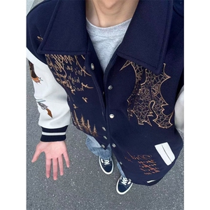网图有货重工刺绣呢料夹克男美式飞行员棒球服外套女A877-P72
