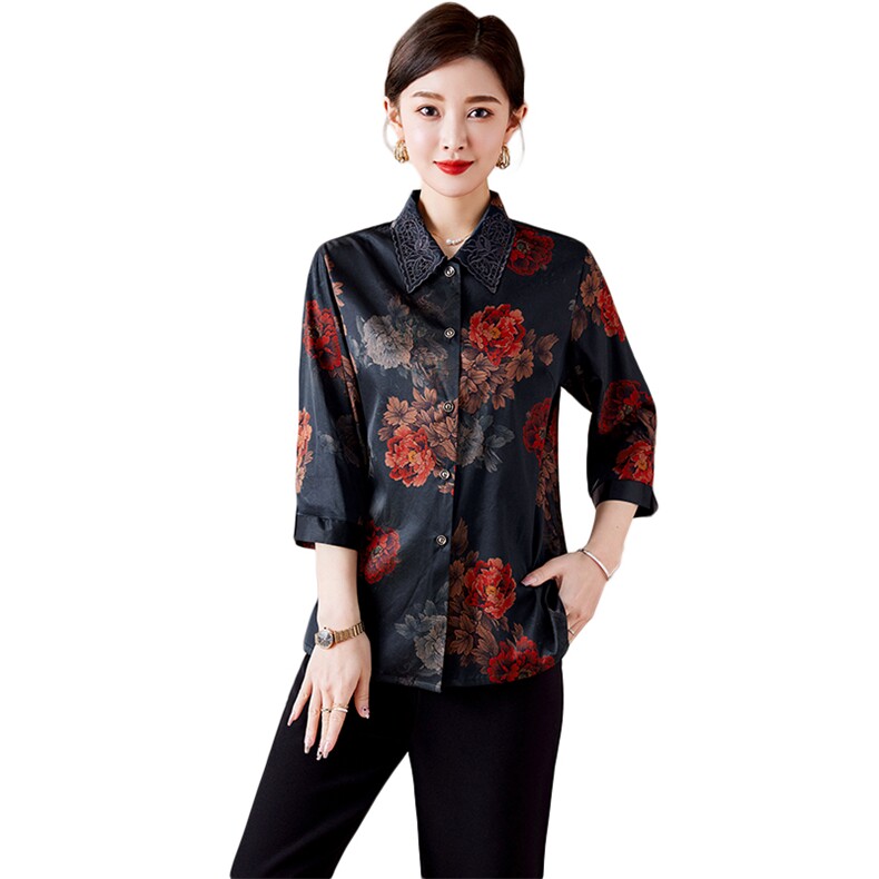 2023年春夏季简约时尚印花专柜精品真丝衬衣,女装衬衫,媚琳依坊