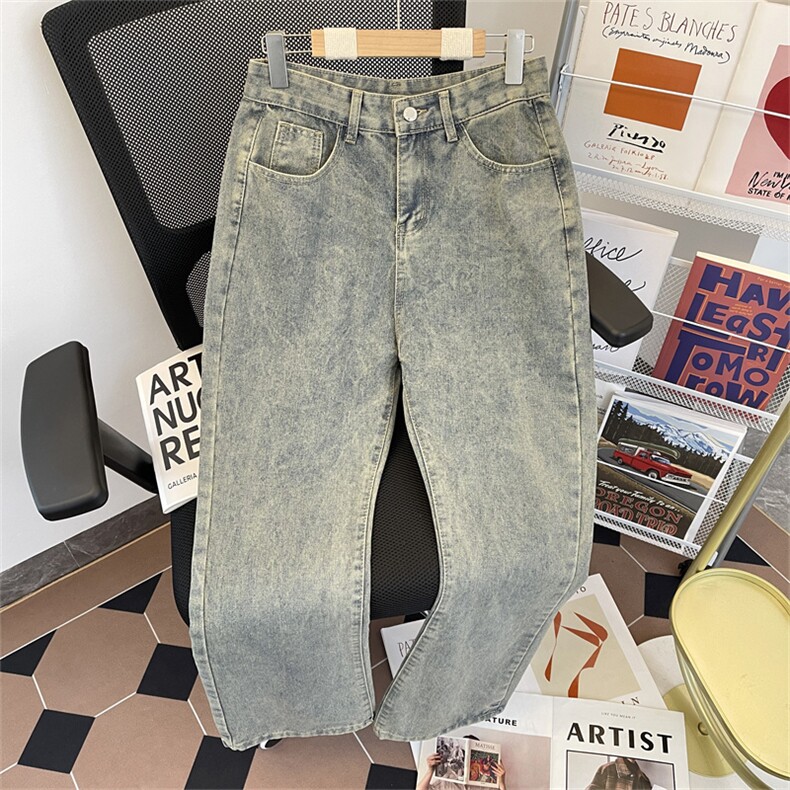 美式复古牛仔裤春秋季男士宽松水洗做旧休闲微喇裤，男装牛仔裤，星座410-7