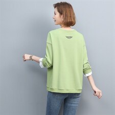 2021春款新款简约纯色拼接舒适圆领上衣，女装T恤，悦见她