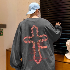 直播品质重磅纯棉美式蜡染水洗做旧潮牌宽松长袖t恤CT328特P38，男装T恤，电商A486