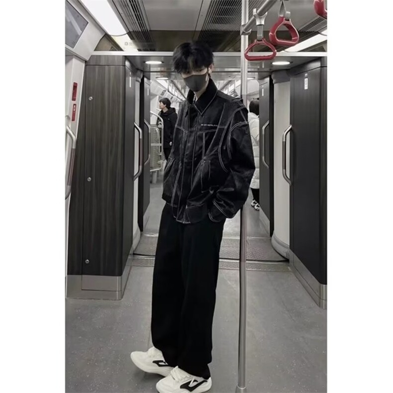 W190-P79美式高级感皮衣外套男士春秋季款潮牌高街痞帅机车,男装皮衣,电商B323A