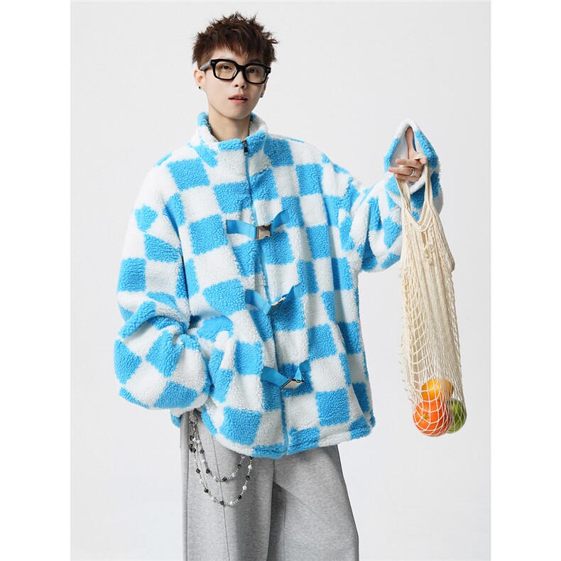 羊羔毛格子外套大码M-5XL加棉聚酯纤维棉衣YG78159P105控149，男装棉衣，星座227-7