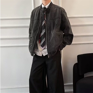 美式复古拼接牛仔外套潮牌欧美街头短款夹克机能机车服3576/P96图片