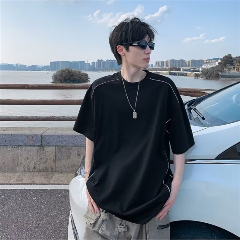 C543P38t恤男夏季美式高街重磅设计感拉链潮牌痞帅炸街宽松短袖，男装T恤，星座512-6