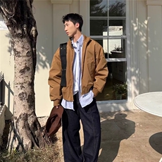 藏蓝色ma1飞行夹克男款春秋高级感美式立领cleanfit短款垫肩外套，男装夹克，星座1210-1