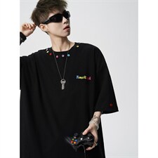 现货-原创-彩色纽扣装饰T恤撞色短袖美式T恤1016-1T351P37K68，男装T恤，星座1016-1（原电商B408-1）