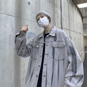 W2967-P63 春秋季薄款ins潮流扎染牛仔衣美式hiphop外套夹克男图片