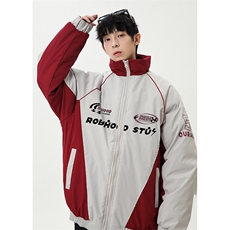 港风美式字母印花拼色立领保暖棉服外套男XZ213-MF08-P90控148，男装棉衣，星座213