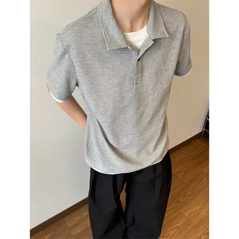 重磅华夫格假两件短袖T恤男夏季潮牌cleanfit宽松情侣款半袖体恤,男装T恤,星座1210-1