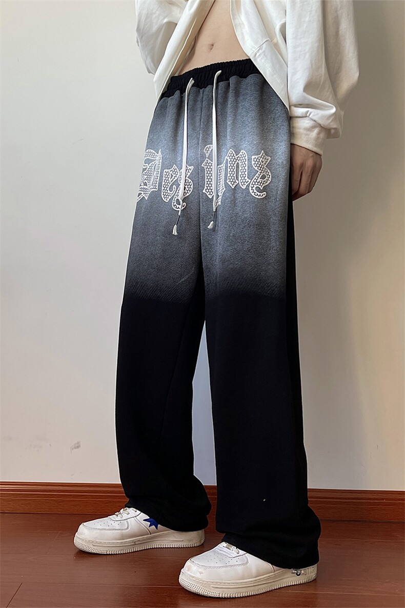 703-K297-P50秋季奶杏色美式渐变发泡毛圈卫裤休闲裤,男装休闲裤,星座703