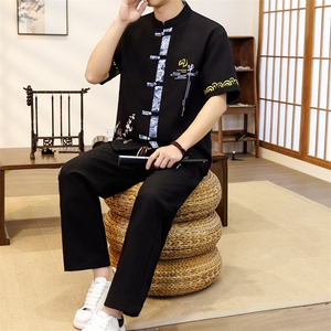 潮风套装男新中式短袖衬衫时尚休闲长裤两件套JZ303-P63图片