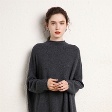 专柜同款气质女神款！山羊绒半高领阔版茧型慵懒风长款打底连衣裙，女装连衣裙，绒源之鑫