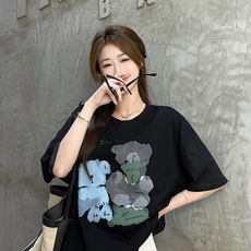 T0669-P25水墨油彩简约拼色纯棉印花短袖学院风学生宽松上衣，男装T恤，星座617A-2
