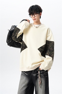 8XL-M 春秋季圆领拼接撞色民族风卫衣男新款潮牌上衣服WY005P58图片