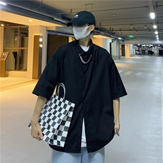 港风大码短袖纯色衬衫青年男生ins宽松情侣衫B299-X5275-P45限65，男装T恤，电商A061-1