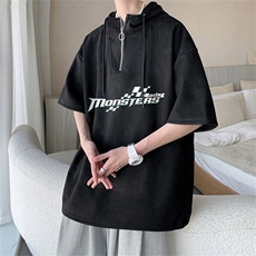 数据款！夏季麂皮绒连帽短袖潮流半袖T恤RTM414-p50控78，男装T恤，电商B370