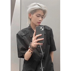 夏季小众金属解构设计感垫肩衬衫男痞帅宽松拉链短袖衬衣C322，男装衬衫，星座1116A（原606A-3）