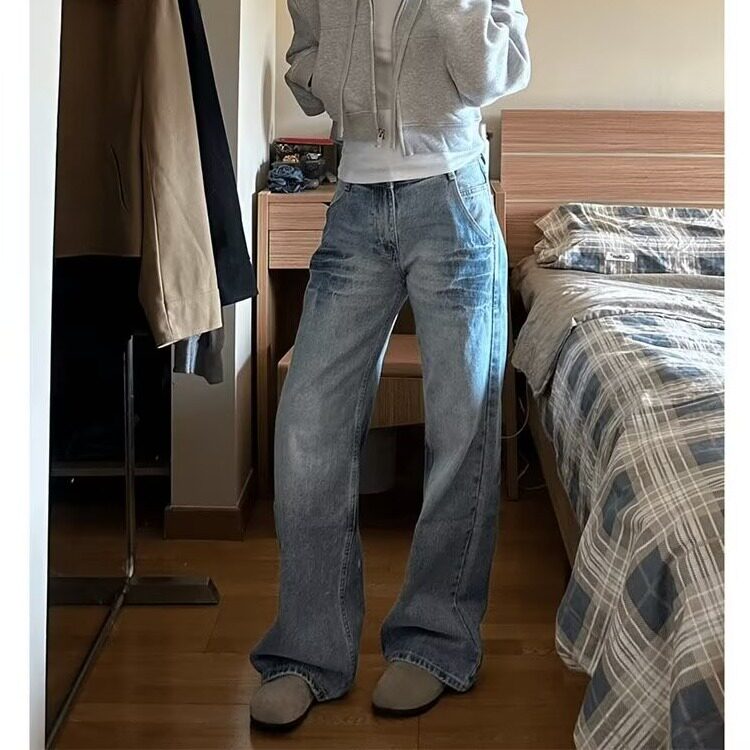 高级感阔腿牛仔裤男女新款直筒裤宽松休闲百搭拖地长裤77988-p50,男装牛仔裤,星座1008
