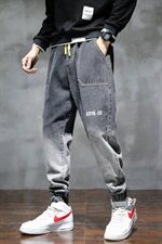 秋冬九分牛仔裤男宽松休闲系绳潮牌裤子束脚哈伦裤C402，男装牛仔裤，星座610（原A335）
