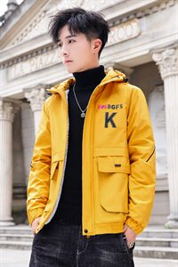秋冬新款棉服男模特加厚夹克风衣保暖外套工装棉衣黄861加绒P80图片