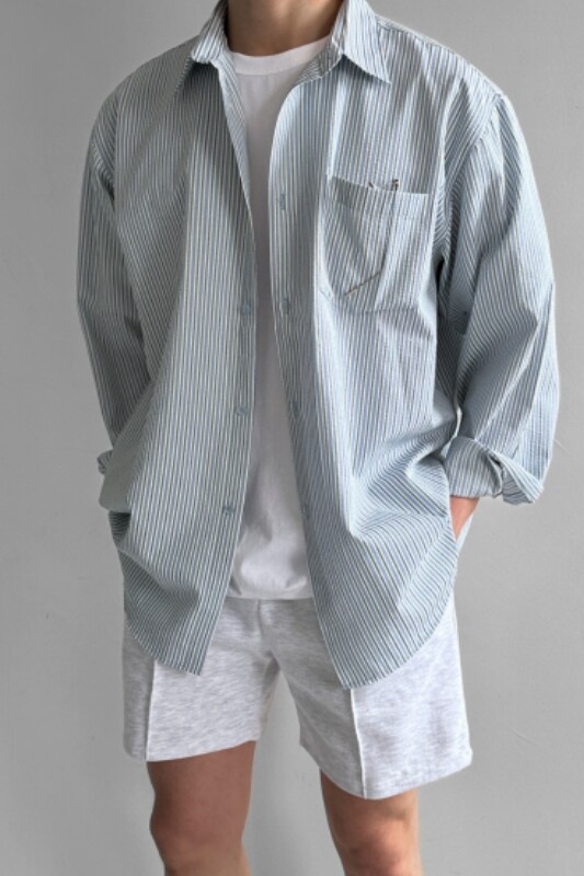 条纹休闲衬衫男秋季宽松长袖衬衣韩版潮流翻领上衣XZ710-806P50，男装衬衫，星座710