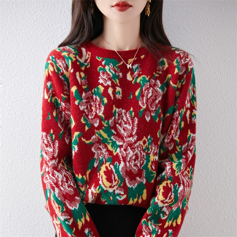时尚显瘦羊毛花色毛衣秋冬必备潮流单品,女装羊毛衫,狄美羊绒