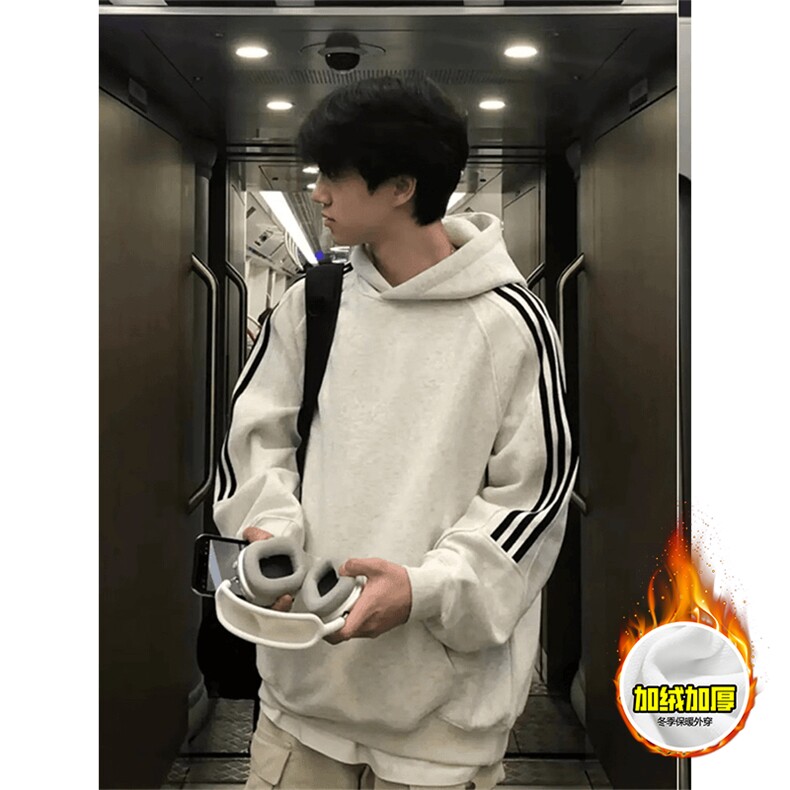 480G重磅加绒硬挺boxy男女秋冬美式高街结构三条杠织带卫衣厚外套，女装短外套，电商A486