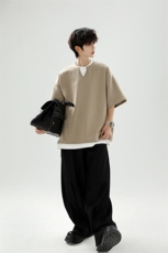 8XL-M特大码短袖男假两件五分袖高品质空气层宽松上衣DX321P35，男装T恤，电商D206-1