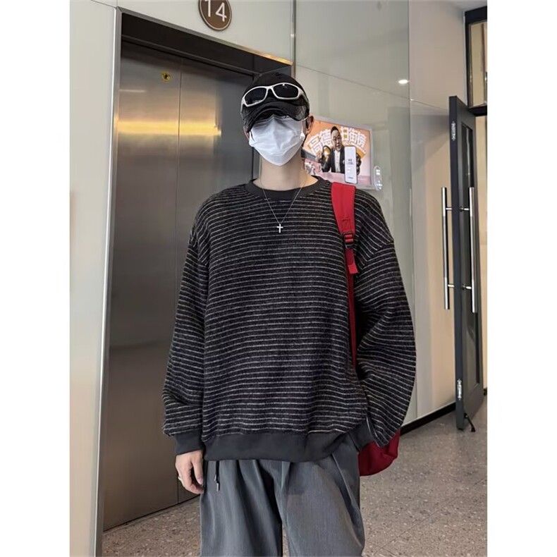 春秋季男士长袖t恤衫男装宽松韩版条纹体恤打底衫衣服ST713-P40,男装T恤,星座412-3